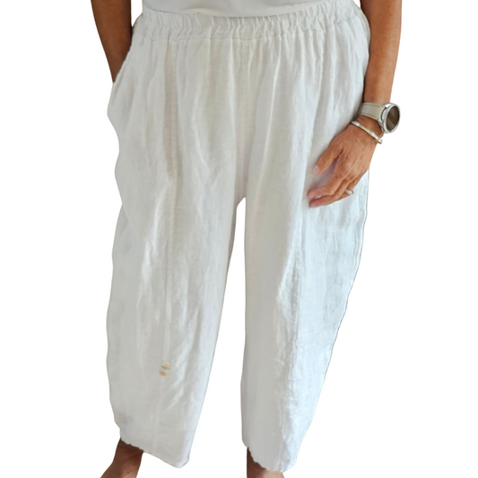 Linen button trousers